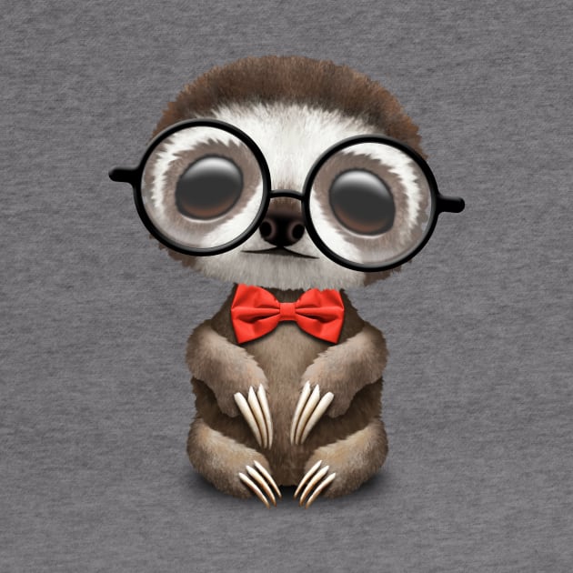 Cute Nerdy Sloth Wearing Glasses and Bow Tie by jeffbartels